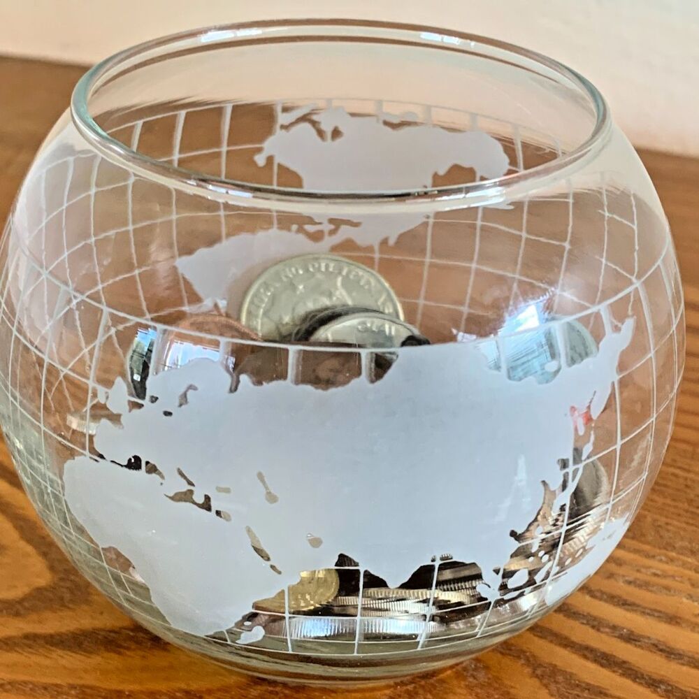 Vintage Decorative Glass Globe filled w/assorted intl Foreign Coins--For Decor